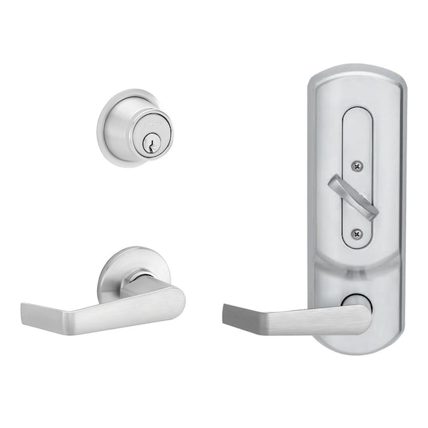 Schlage Grade 2 Entrance Single Locking Interconnected Lock, Saturn Lever, Saturn Rose/Plymouth Escutcheon, CS210-B500PD SAT 626 PLY - main